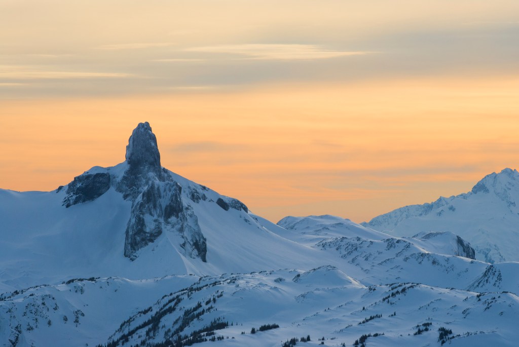Whistler mountain peaks at golden hour